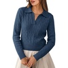 image:imageANRABESS Sweaters for Women Long Sleeve Cropped Polo Shirts  Cable Knit V Neck Collared Pullover Sweater Top Soft Business Casual Work Clothes Daily Wear Casual Fall Winter OutfitsDeep Blue