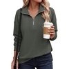 image:imageANRABESS Waffle Knit Sweatshirt for Women Lightweight Shirts  Comfy Long Sleeve Quarter Zip Pullover Tops Loose Fit Side Slits Casual Daily Wear amp Work Fall Spring OutfitsArmy Green