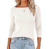 image:imageANRABESS Womens Long Sleeve Boat Neck Lightweight Fitted Sweater  Wool Blend Soft Knit Comfy Soft Slim Fit Pullover Top Business Casual Outfits Work Fall Spring Transition ClothesCream White