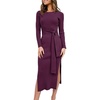 image:imageANRABESS Womens Long Sleeve Sweater Dress Crew Neck Slim Fit Slit Tie Waist 2026 Ribbed Knit Bodycon Midi Dress Fall OutfitsDark Purple