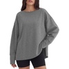 image:imageANRABESS Womens Oversized Sweatshirt Side Slit Pullover  Boat Neck Long Sleeve Soft Cozy lightweight Fabric Lounge Travel Daily Wear Trendy Y2K Style Fall Winter Spring OutfitsGrey