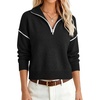 image:imageANRABESS Womens Quarter Zip Collared Cropped Pullover Sweaters  Long Sleeve V Neck Soft Ribbed Knit Shirts Loose Fit Business Casual Tops Fall Winter OutfitsBlack