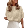 image:imageANRABESS Womens Short Sleeve Crewneck Summer Sweater Crop Top  Cropped Loose Fit Pullover Chunky Open Knit Cute Soft Cozy Fall Fashion Outfits Trendy Sweaters for Casual Work amp SchoolApricot
