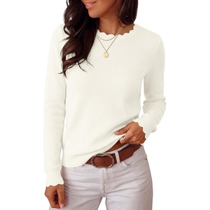 image:imageANRABESS Long Sleeve Sweaters for Women Scalloped Crew Neck  Pullover Waffle Knit Lightweight Cozy Dressy Casual Work Basic Classic Cute Sweater Tops Fall Winter ClothingWhite