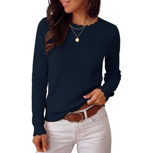 image:imageANRABESS Long Sleeve Sweaters for Women Scalloped Crew Neck  Pullover Waffle Knit Lightweight Cozy Dressy Casual Work Basic Classic Cute Sweater Tops Fall Winter ClothingNavy Blue