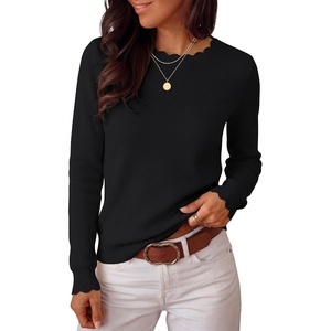 image:imageANRABESS Long Sleeve Sweaters for Women Scalloped Crew Neck  Pullover Waffle Knit Lightweight Cozy Dressy Casual Work Basic Classic Cute Sweater Tops Fall Winter ClothingBlack