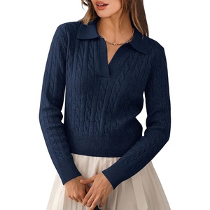 image:imageANRABESS Sweaters for Women Long Sleeve Cropped Polo Shirts  Cable Knit V Neck Collared Pullover Sweater Top Soft Business Casual Work Clothes Daily Wear Casual Fall Winter OutfitsNavy Blue