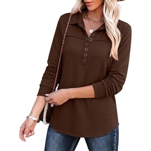 image:imageANRABESS Sweatshirt for Women Long Sleeve Tunic Tops  Grommet HalfPlacket HighLow Curved Hem Polo Neck Pullover Tops Classic Vintage Casual Livein Look Fall Winter OutfitsCoffee