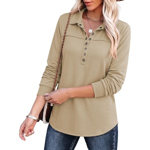 image:imageANRABESS Sweatshirt for Women Long Sleeve Tunic Tops  Grommet HalfPlacket HighLow Curved Hem Polo Neck Pullover Tops Classic Vintage Casual Livein Look Fall Winter OutfitsApricot