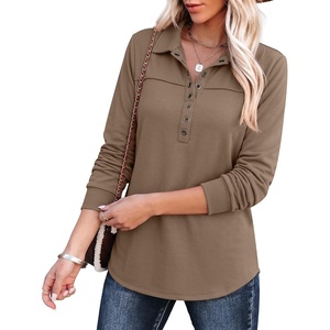 image:imageANRABESS Sweatshirt for Women Long Sleeve Tunic Tops  Grommet HalfPlacket HighLow Curved Hem Polo Neck Pullover Tops Classic Vintage Casual Livein Look Fall Winter OutfitsBeige Khaki