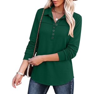 image:imageANRABESS Sweatshirt for Women Long Sleeve Tunic Tops  Grommet HalfPlacket HighLow Curved Hem Polo Neck Pullover Tops Classic Vintage Casual Livein Look Fall Winter OutfitsDeep Green