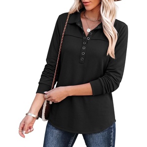 image:imageANRABESS Sweatshirt for Women Long Sleeve Tunic Tops  Grommet HalfPlacket HighLow Curved Hem Polo Neck Pullover Tops Classic Vintage Casual Livein Look Fall Winter OutfitsBlack