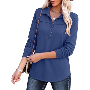 image:imageANRABESS Sweatshirt for Women Long Sleeve Tunic Tops  Grommet HalfPlacket HighLow Curved Hem Polo Neck Pullover Tops Classic Vintage Casual Livein Look Fall Winter OutfitsDeep Blue