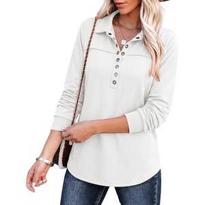 image:imageANRABESS Sweatshirt for Women Long Sleeve Tunic Tops  Grommet HalfPlacket HighLow Curved Hem Polo Neck Pullover Tops Classic Vintage Casual Livein Look Fall Winter OutfitsWhite