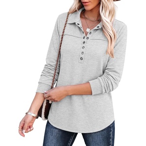 image:imageANRABESS Sweatshirt for Women Long Sleeve Tunic Tops  Grommet HalfPlacket HighLow Curved Hem Polo Neck Pullover Tops Classic Vintage Casual Livein Look Fall Winter OutfitsGrey