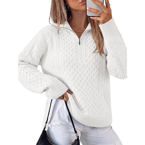 image:imageANRABESS Womens Cable Knit Quarter Zip Pullover Sweaters  Long Sleeve V Neck Collared Cozy Warm Loose Tops Business Casual Work Office Daily Wear 2026 Fall Winter Fashion OutfitsWhite