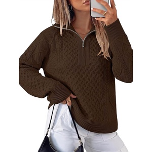 image:imageANRABESS Womens Cable Knit Quarter Zip Pullover Sweaters  Long Sleeve V Neck Collared Cozy Warm Loose Tops Business Casual Work Office Daily Wear 2026 Fall Winter Fashion OutfitsCoffee