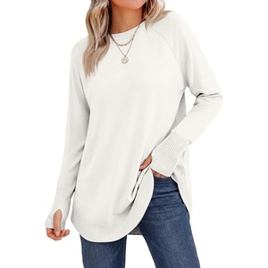 image:imageANRABESS Womens Long Sleeve Lightweight Pullover Sweaters  Casual Loose Fit Shirts Crew Neck Thumb Hole Tops Going Out Travel AllDay Wear Fall Winter Layering ClothesCream White