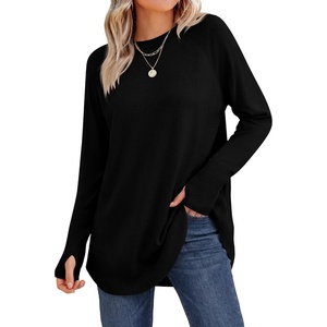 image:imageANRABESS Womens Long Sleeve Lightweight Pullover Sweaters  Casual Loose Fit Shirts Crew Neck Thumb Hole Tops Going Out Travel AllDay Wear Fall Winter Layering ClothesBlack
