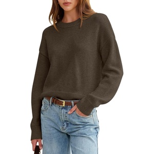 image:imageANRABESS Womens Oversized Long Sleeve Crewneck Cropped Sweater  Wool Blend Soft Warm Fuzzy Chunky Pullover Basic Casual Comfy Knit Tops Fall Winter Outfits ClothesTaupe