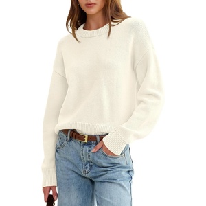 image:imageANRABESS Womens Oversized Long Sleeve Crewneck Cropped Sweater  Wool Blend Soft Warm Fuzzy Chunky Pullover Basic Casual Comfy Knit Tops Fall Winter Outfits ClothesCream