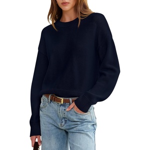 image:imageANRABESS Womens Oversized Long Sleeve Crewneck Cropped Sweater  Wool Blend Soft Warm Fuzzy Chunky Pullover Basic Casual Comfy Knit Tops Fall Winter Outfits ClothesNavy Blue