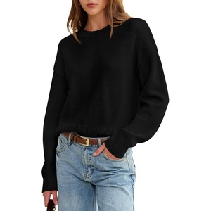 image:imageANRABESS Womens Oversized Long Sleeve Crewneck Cropped Sweater  Wool Blend Soft Warm Fuzzy Chunky Pullover Basic Casual Comfy Knit Tops Fall Winter Outfits ClothesBlack