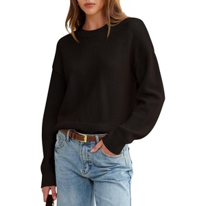 image:imageANRABESS Womens Oversized Long Sleeve Crewneck Cropped Sweater  Wool Blend Soft Warm Fuzzy Chunky Pullover Basic Casual Comfy Knit Tops Fall Winter Outfits ClothesDark Brown