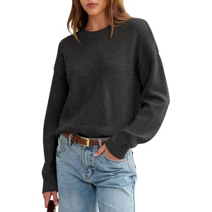image:imageANRABESS Womens Oversized Long Sleeve Crewneck Cropped Sweater  Wool Blend Soft Warm Fuzzy Chunky Pullover Basic Casual Comfy Knit Tops Fall Winter Outfits ClothesDark Grey