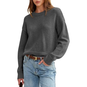 image:imageANRABESS Womens Oversized Long Sleeve Crewneck Cropped Sweater  Wool Blend Soft Warm Fuzzy Chunky Pullover Basic Casual Comfy Knit Tops Fall Winter Outfits ClothesGrey