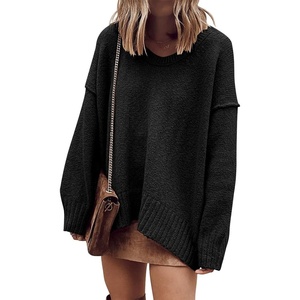 image:imageANRABESS Womens Oversized Scoop V Neck Batwing Sleeve Sweater  Off Shoulder Long Sleeve Pullover SweaterLoose Slouchy FitChunky Knit Soft Warm Fall OutfitsWinter ClothingBlack