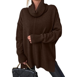 image:imageANRABESS Womens Oversized Turtleneck Tunic Sweater  Chunky Soft Batwing Pullover Side Hem Split Knit Tops Dressy Casual Work Office Clothes for Fall Winter TransitionCoffee