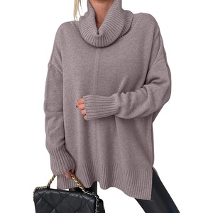 image:imageANRABESS Womens Oversized Turtleneck Tunic Sweater  Chunky Soft Batwing Pullover Side Hem Split Knit Tops Dressy Casual Work Office Clothes for Fall Winter TransitionNutmeg