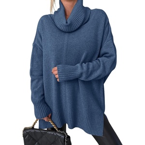 image:imageANRABESS Womens Oversized Turtleneck Tunic Sweater  Chunky Soft Batwing Pullover Side Hem Split Knit Tops Dressy Casual Work Office Clothes for Fall Winter TransitionBlue