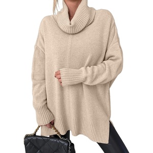 image:imageANRABESS Womens Oversized Turtleneck Tunic Sweater  Chunky Soft Batwing Pullover Side Hem Split Knit Tops Dressy Casual Work Office Clothes for Fall Winter TransitionAlmond