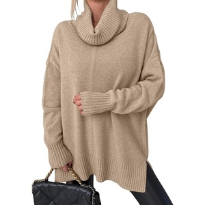 image:imageANRABESS Womens Oversized Turtleneck Tunic Sweater  Chunky Soft Batwing Pullover Side Hem Split Knit Tops Dressy Casual Work Office Clothes for Fall Winter TransitionTan