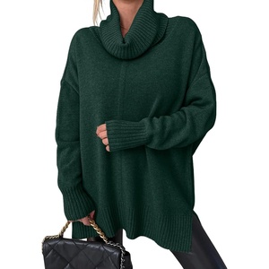 image:imageANRABESS Womens Oversized Turtleneck Tunic Sweater  Chunky Soft Batwing Pullover Side Hem Split Knit Tops Dressy Casual Work Office Clothes for Fall Winter TransitionGreen