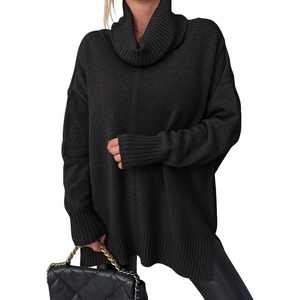 image:imageANRABESS Womens Oversized Turtleneck Tunic Sweater  Chunky Soft Batwing Pullover Side Hem Split Knit Tops Dressy Casual Work Office Clothes for Fall Winter TransitionBlack