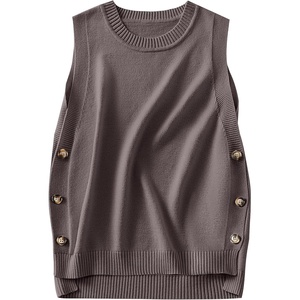 image:imageANRABESS Womens Sweater Vest Summer Sleeveless Crewneck Ribbed Knit Side Button Loose Pullover Tank Tops 2026 Fall OutfitsNutmeg