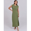 image:imageANRABESS Summer Dress for Women 2026 Maxi Sundresses Casual Cap Sleeve Crew Neck Loose Split Beach Travel Vacation ClothesArmy Green