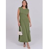 image:imageANRABESS Summer Dress for Women 2026 Maxi Sundresses Casual Cap Sleeve Crew Neck Loose Split Beach Travel Vacation ClothesArmy Green