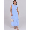 image:imageANRABESS Summer Dress for Women 2026 Maxi Sundresses Casual Cap Sleeve Crew Neck Loose Split Beach Travel Vacation ClothesFloral Blue White