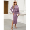 image:imageANRABESS Women 2 Piece Striped Sweater Skirt Set  Cozy Knit Matching Outfit Crew Neck Long Sleeve Top Midi Pencil Skirt Fall Winter Clothes for Work Casual Outing TravelLight Purple