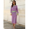 image:imageANRABESS Women 2 Piece Striped Sweater Skirt Set  Cozy Knit Matching Outfit Crew Neck Long Sleeve Top Midi Pencil Skirt Fall Winter Clothes for Work Casual Outing TravelPink Green