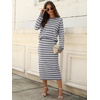 image:imageANRABESS Women 2 Piece Striped Sweater Skirt Set  Cozy Knit Matching Outfit Crew Neck Long Sleeve Top Midi Pencil Skirt Fall Winter Clothes for Work Casual Outing TravelGrey White