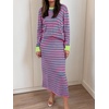 image:imageANRABESS Women 2 Piece Striped Sweater Skirt Set  Cozy Knit Matching Outfit Crew Neck Long Sleeve Top Midi Pencil Skirt Fall Winter Clothes for Work Casual Outing TravelPink Green