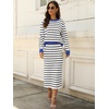 image:imageANRABESS Women 2 Piece Striped Sweater Skirt Set  Cozy Knit Matching Outfit Crew Neck Long Sleeve Top Midi Pencil Skirt Fall Winter Clothes for Work Casual Outing TravelWhite Black Blue
