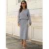 image:imageANRABESS Women 2 Piece Striped Sweater Skirt Set  Cozy Knit Matching Outfit Crew Neck Long Sleeve Top Midi Pencil Skirt Fall Winter Clothes for Work Casual Outing TravelGrey White