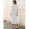 image:imageANRABESS Women 2 Piece Striped Sweater Skirt Set  Cozy Knit Matching Outfit Crew Neck Long Sleeve Top Midi Pencil Skirt Fall Winter Clothes for Work Casual Outing TravelWhite Grey Beige