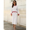 image:imageANRABESS Women 2 Piece Striped Sweater Skirt Set  Cozy Knit Matching Outfit Crew Neck Long Sleeve Top Midi Pencil Skirt Fall Winter Clothes for Work Casual Outing TravelWhite Grey Red